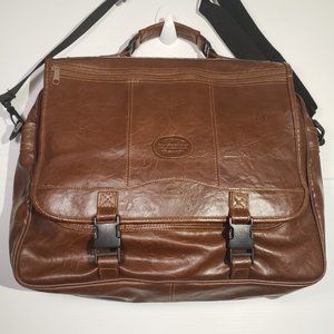 Authentic European Classic Brown Faux-Leather shoulder strap laptop pockets clip
